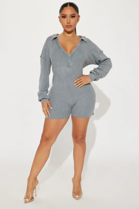 Luck Of The Draw Romper - Heather Grey sold by Fashion Nova