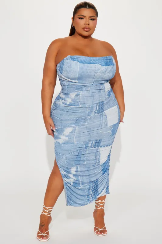 Alexis Mesh Maxi Dress - Blue/combo sold by Fashion Nova