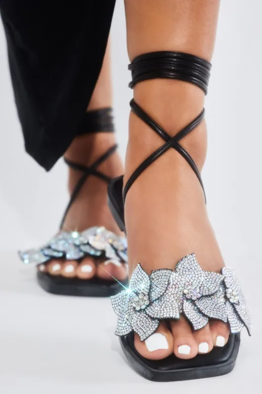 This Is Me Embellished Wrap Up Flat Sandals - Black sold by Fashion Nova