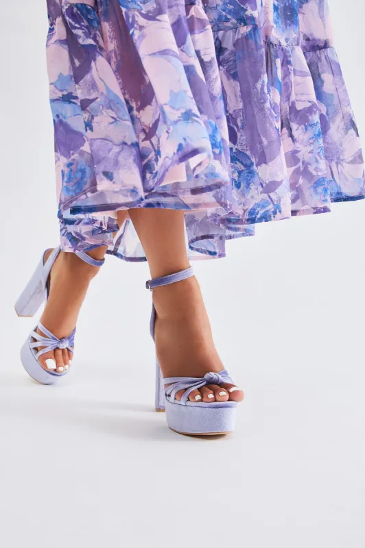 Keep You Waiting Velvet Heeled Sandals - Purple sold by Fashion Nova