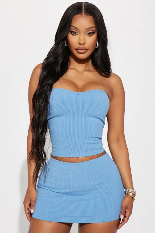 Nicolette Snatched Tube Top - Dusty Blue sold by Fashion Nova