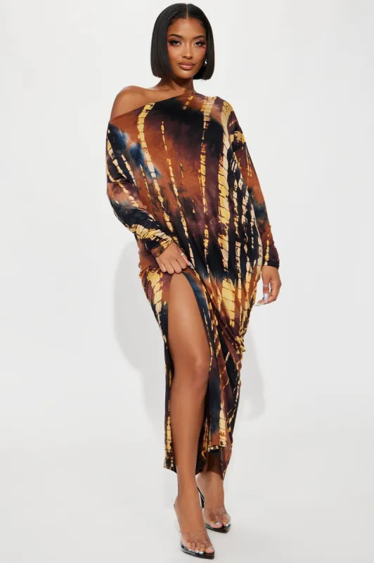 Greta Off Shoulder Maxi Dress - Black/combo sold by Fashion Nova