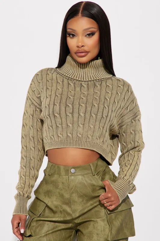 Almost Daily Cable Knit Sweater - Olive sold by Fashion Nova