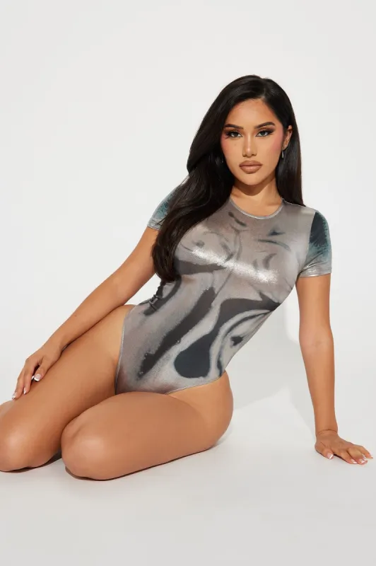 Good For The Soul Metallic Bodysuit - Silver sold by Fashion Nova