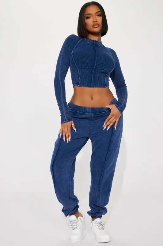 Rachel Mineral Wash Jogger Set - Blue sold by Fashion Nova