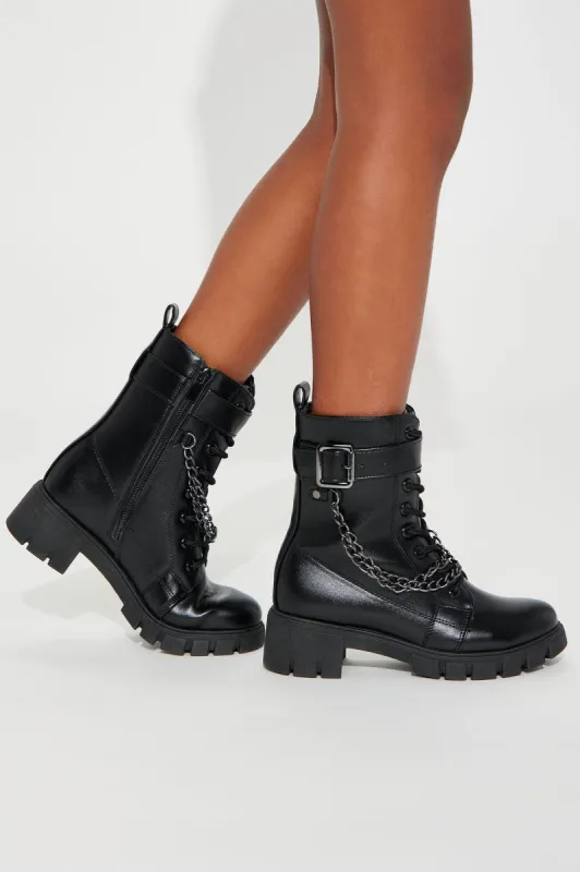 Mini Chain Link Lace Up Booties - Black sold by Fashion Nova
