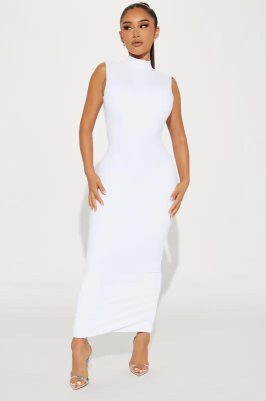 Dinner In Paris Midi Dress - White sold by Fashion Nova