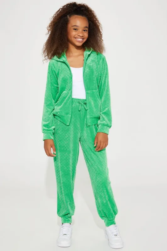 Mini Embossed Velour Joggers - Green sold by Fashion Nova