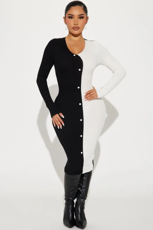 Cori Colorblock Sweater Midi Dress - Ivory/combo sold by Fashion Nova