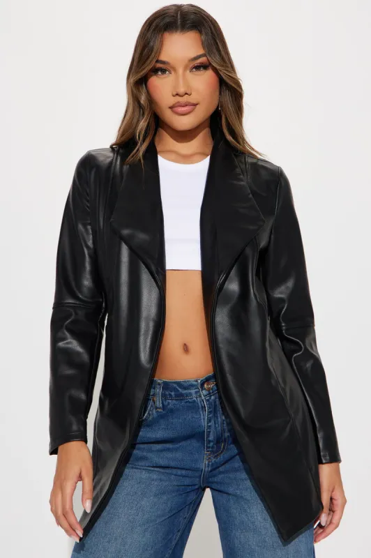 Socialite Faux Leather Blazer - Black sold by Fashion Nova