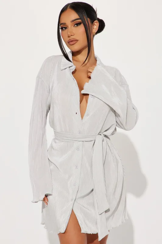 On The Clock Plisse Mini Dress - Silver sold by Fashion Nova