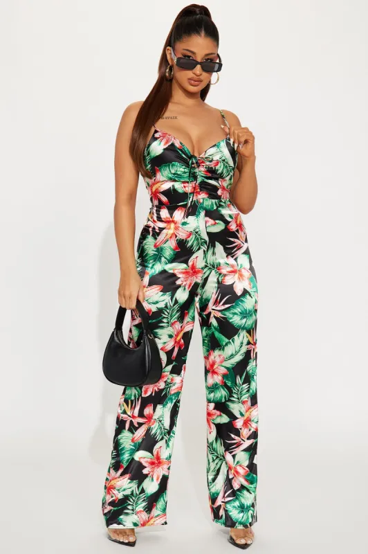 First Day Of Summer Satin Jumpsuit - Black sold by Fashion Nova