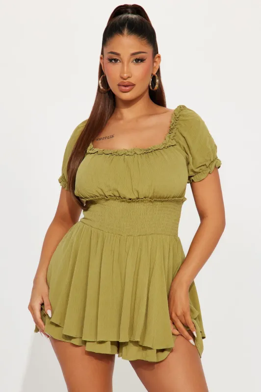 Charming As Ever Romper - Olive sold by Fashion Nova