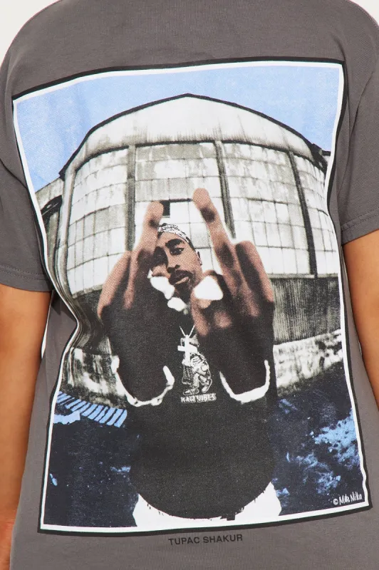 Tupac America's Most Wanted Washed Tee - Charcoal sold by Fashion Nova