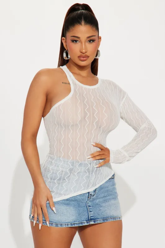 Lia Mesh One Shoulder Top - White sold by Fashion Nova