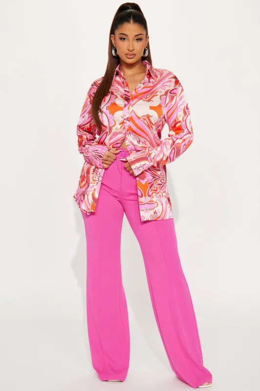 Early Morning Satin Shirt - Pink/combo sold by Fashion Nova