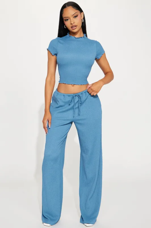 Life Is Good Textured Pant Set - Blue sold by Fashion Nova