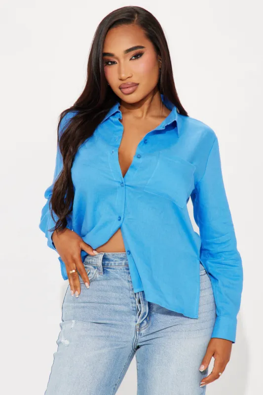 Ollie Linen Shirt - Blue sold by Fashion Nova