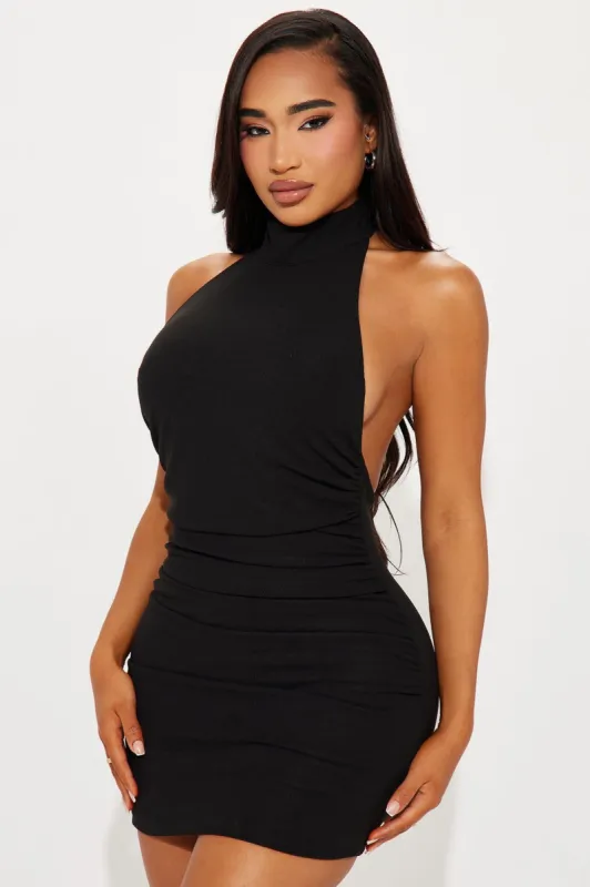 Allison Ruched Mini Dress - Black sold by Fashion Nova