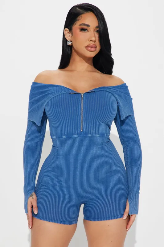 The Last Try Ribbed Romper - Navy sold by Fashion Nova