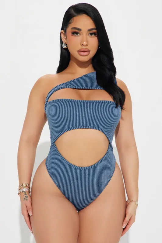 Getting Even Ribbed Bodysuit - Denim sold by Fashion Nova