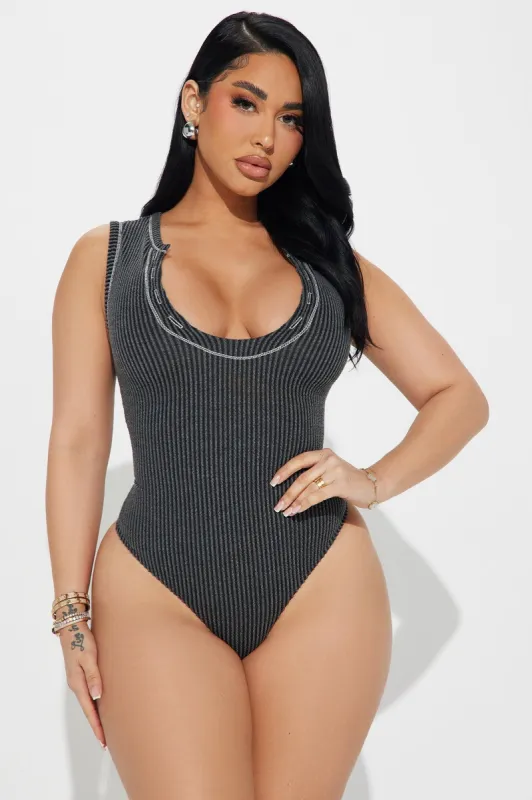 Chelsea Ribbed Bodysuit - Charcoal sold by Fashion Nova