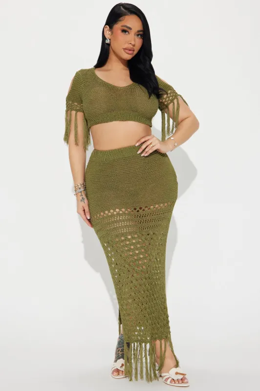 Get Away With It Crochet Skirt Set - Olive sold by Fashion Nova