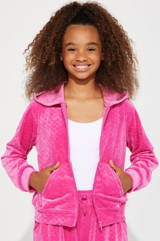 Mini Embossed Velour Zip Up Hoodie - Fuchsia sold by Fashion Nova