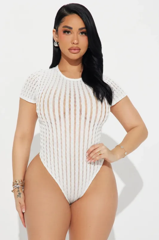 Tiana Textured Bodysuit - White sold by Fashion Nova