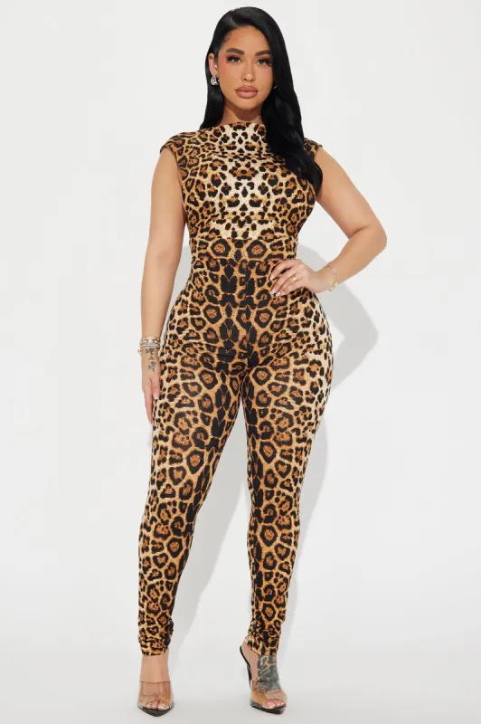 Mae Leopard Jumpsuit  - Brown/combo sold by Fashion Nova