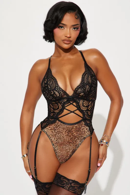 Crazy In Love Lace Garter Teddy - Leopard sold by Fashion Nova