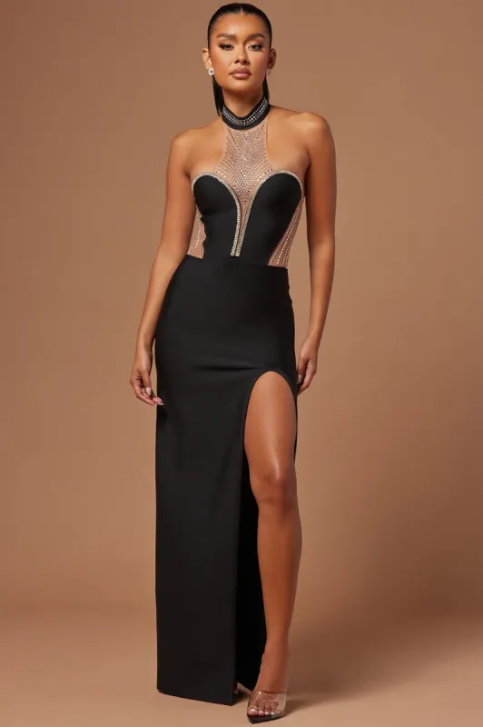 Blair Embellished Bandage Gown - Black sold by Fashion Nova