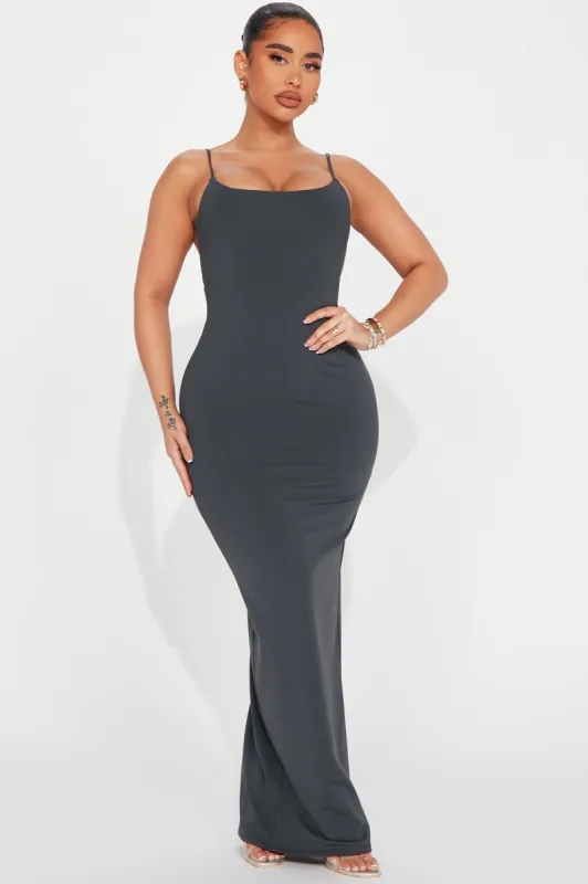 navy blue dress for baby girl ASOS DESIGN high neck slinky maxi dress with cut out detail in charcoal main image 0