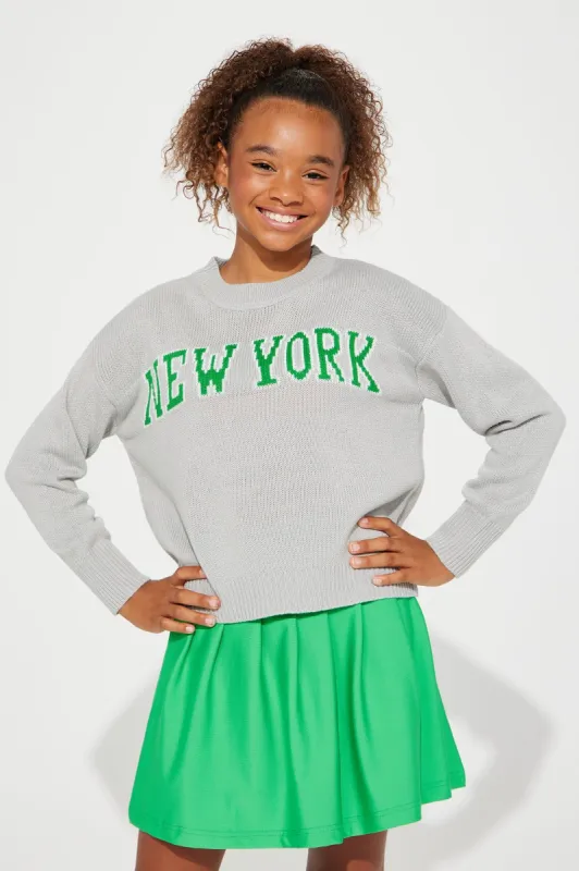 Mini New York Vibe Sweater - Grey/combo sold by Fashion Nova