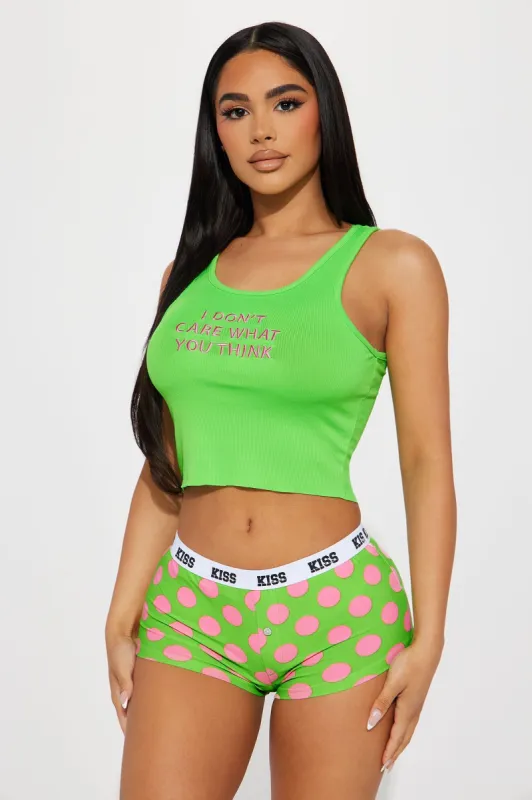 Don't Care PJ Boyshort Set - Green/combo made by Fashion Nova