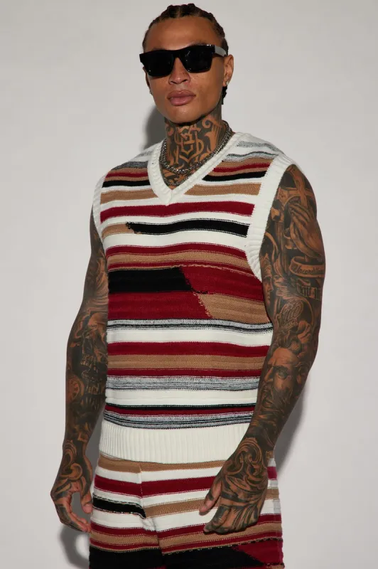 Striped Sweater Vest - Red/combo sold by Fashion Nova