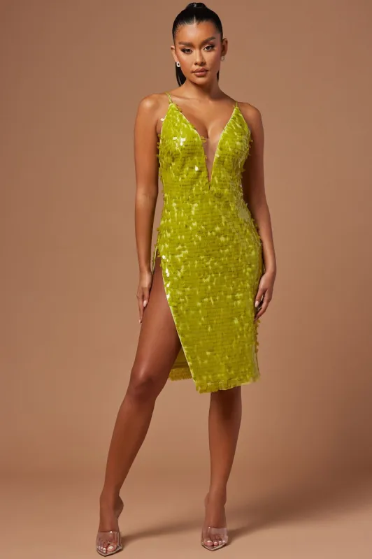 Fiona Sequin Midi Dress - Chartreuse sold by Fashion Nova