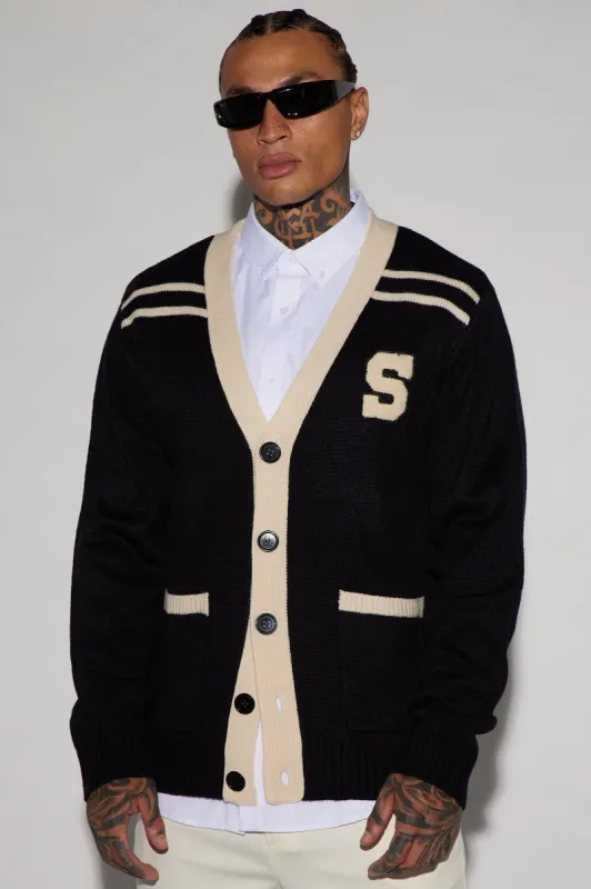 Go To Varsity Cardigan - Black/combo sold by Fashion Nova