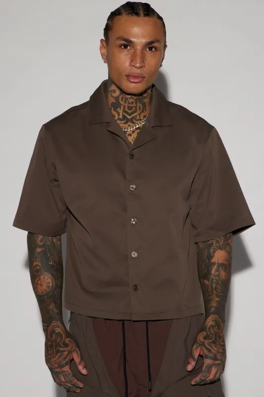 Milano Cropped Button Up Shirt - Brown sold by Fashion Nova