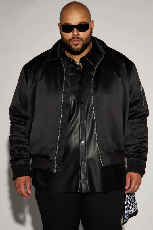 Lux Collared Bomber Jacket - Black sold by Fashion Nova