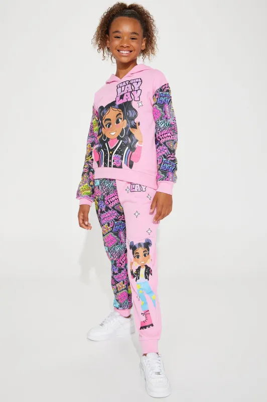 Mini Lay Lay Shining Star Fleece Jogger Set - Pink made by Fashion Nova
