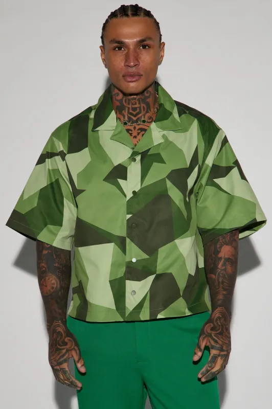 The Cause Cropped Button Up Shirt - Green sold by Fashion Nova