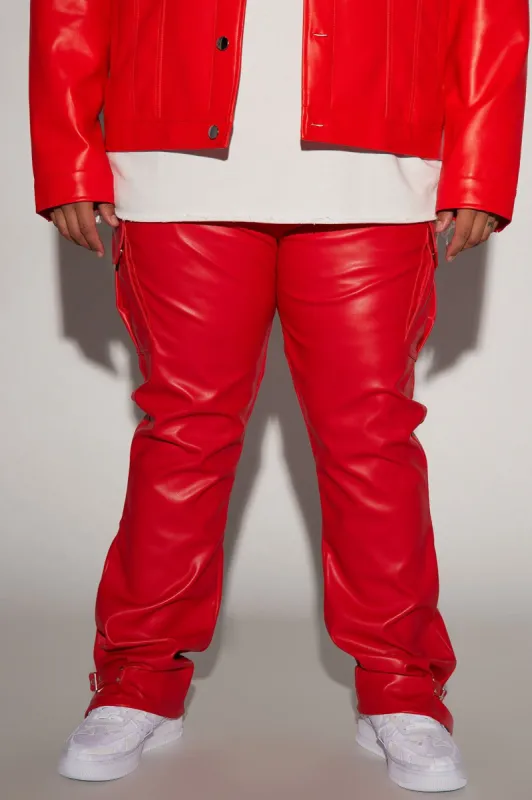 Brenner Faux Leather Stacked Slim Flare Pants - Red sold by Fashion Nova