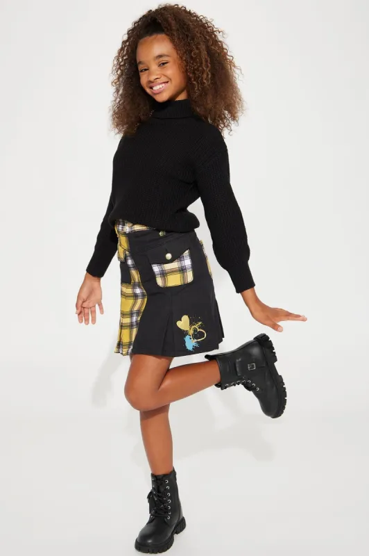 Mini Plaid Colorblock Denim Skirt - Yellow/combo sold by Fashion Nova