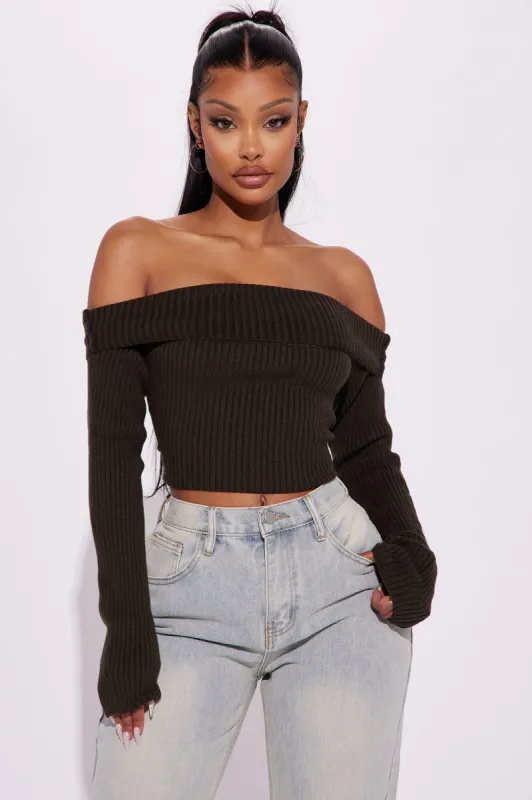 Let It Slide Off Shoulder Sweater Top - Olive sold by Fashion Nova