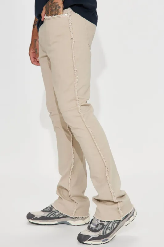 Good Life Frayed Stacked Skinny Flare Pants - Tan sold by Fashion Nova