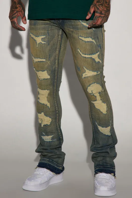 Come My Way Ripped Stacked Skinny Flare Jeans - Medium Wash sold by Fashion Nova