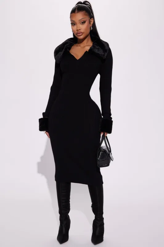 Majestic Elegance Collar Midi Dress - Black sold by Fashion Nova