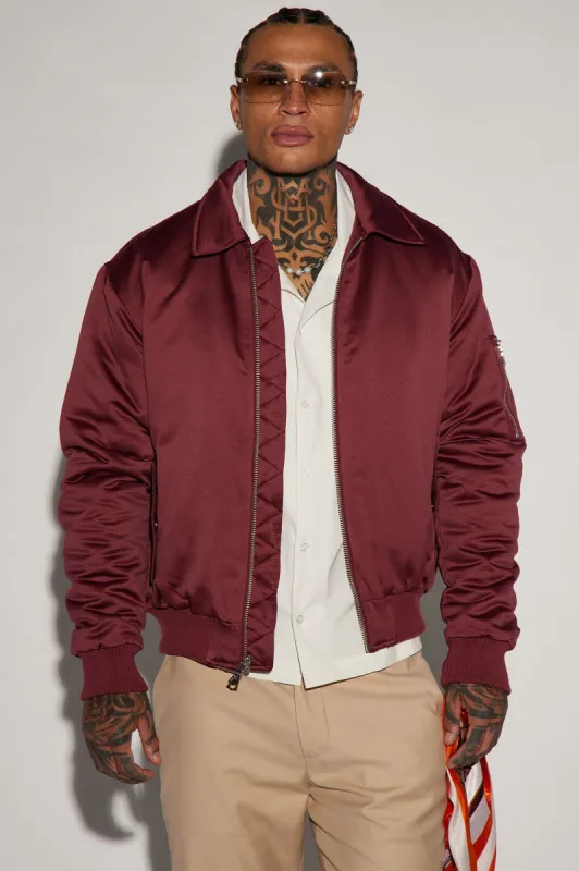 Lux Collared Bomber Jacket - Burgundy sold by Fashion Nova