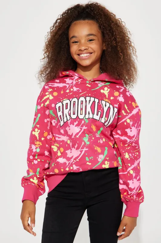 Mini Brooklyn Splatter Fleece Hoodie - Fuchsia sold by Fashion Nova